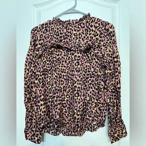 Loft Leopard Print Ruffle Shirt